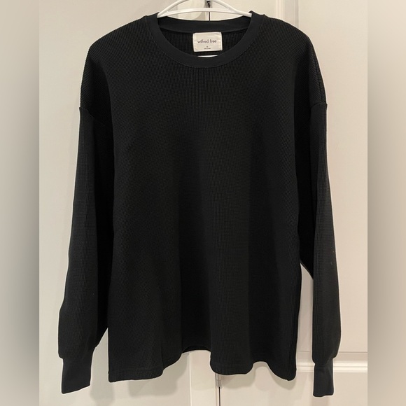 Black Aritzia Wilfred Free Waffle Knit Long Sleeve Shirt - Picture 1 of 7